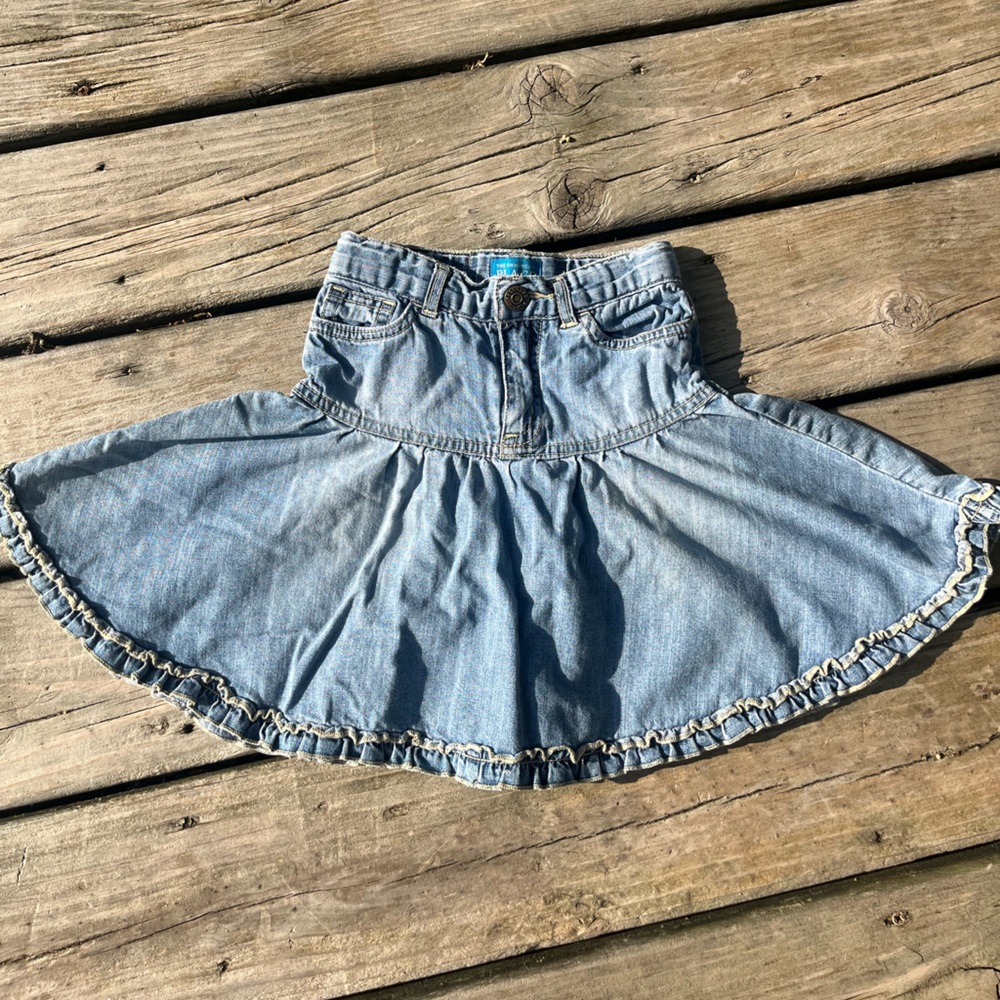 The Children's Place Denim Ruffle Cowgirl Jean Skirt Vintage Girly Adorable Sz 4